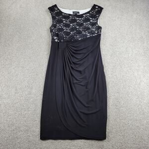 Dress Barn Collection Womens Dress 12 Black Floral Lace Ruched‎ Cocktail Party